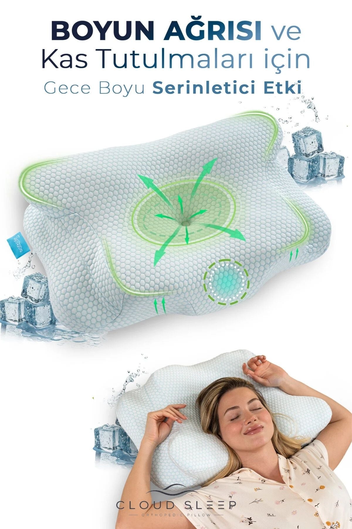 NOVA ICE Serinletici Kılıflı Visco Soğuk Yastık Ortopedik Boyun Destekli Memory Foam Ergonomik Yastık