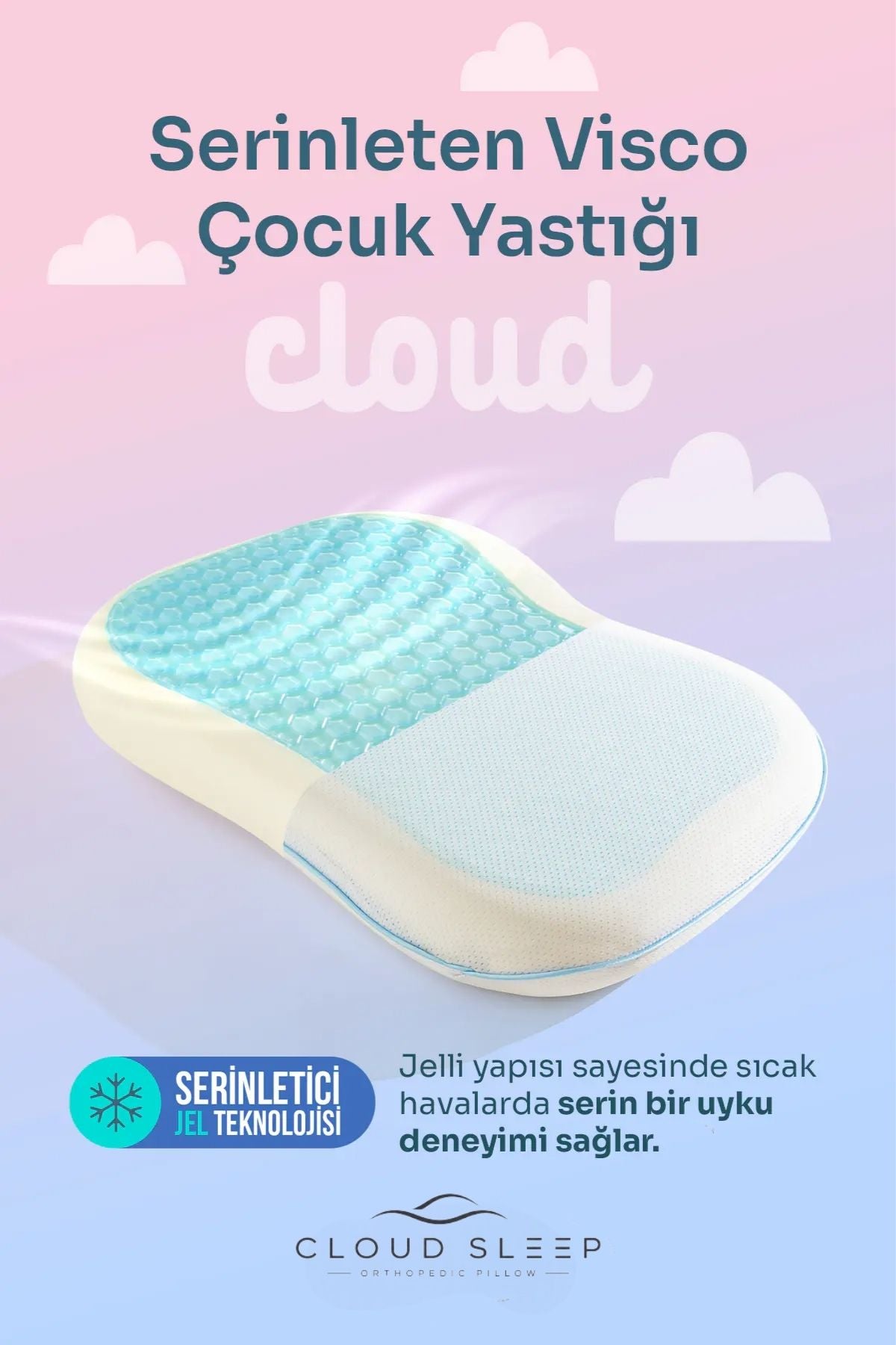 Cloud Serinleten Visco Çocuk Yastığı Jelli Visco Yastık Uyku Arkadaşı Serinleten Yastık