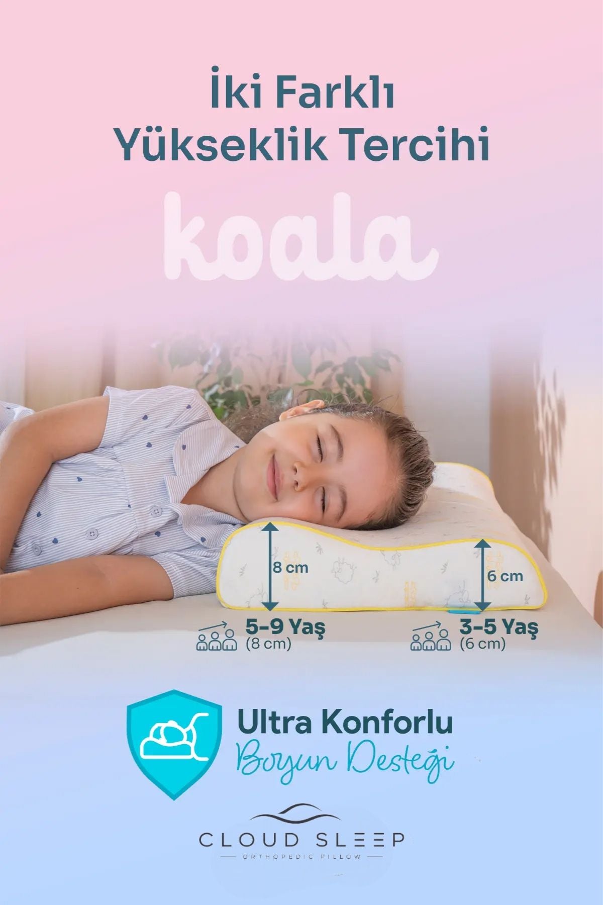 Koala Visco Çocuk Yastığı İki Farklı Yükseklikte Boyun Destekli Yastık