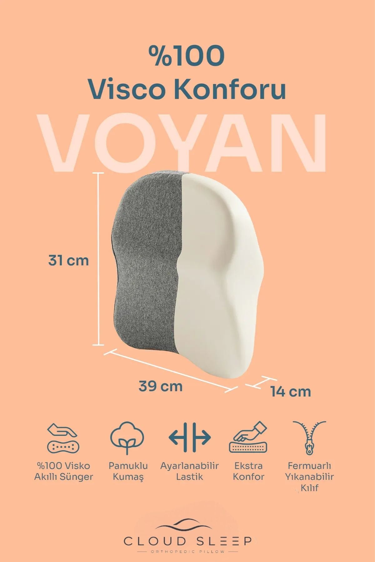 VOYAN Visco Araç Boyun Yastığı – Ortopedik Oto Koltuk Boyun Desteği