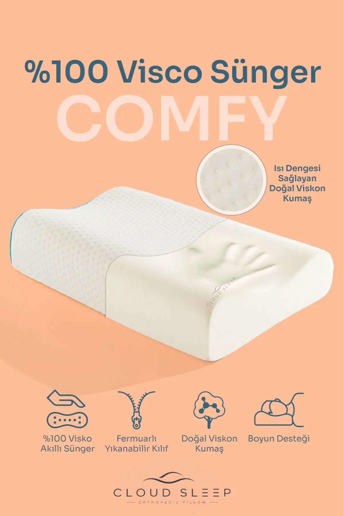COMFY Visco Çift Boyun Destekli Ortopedik Visko Yastık