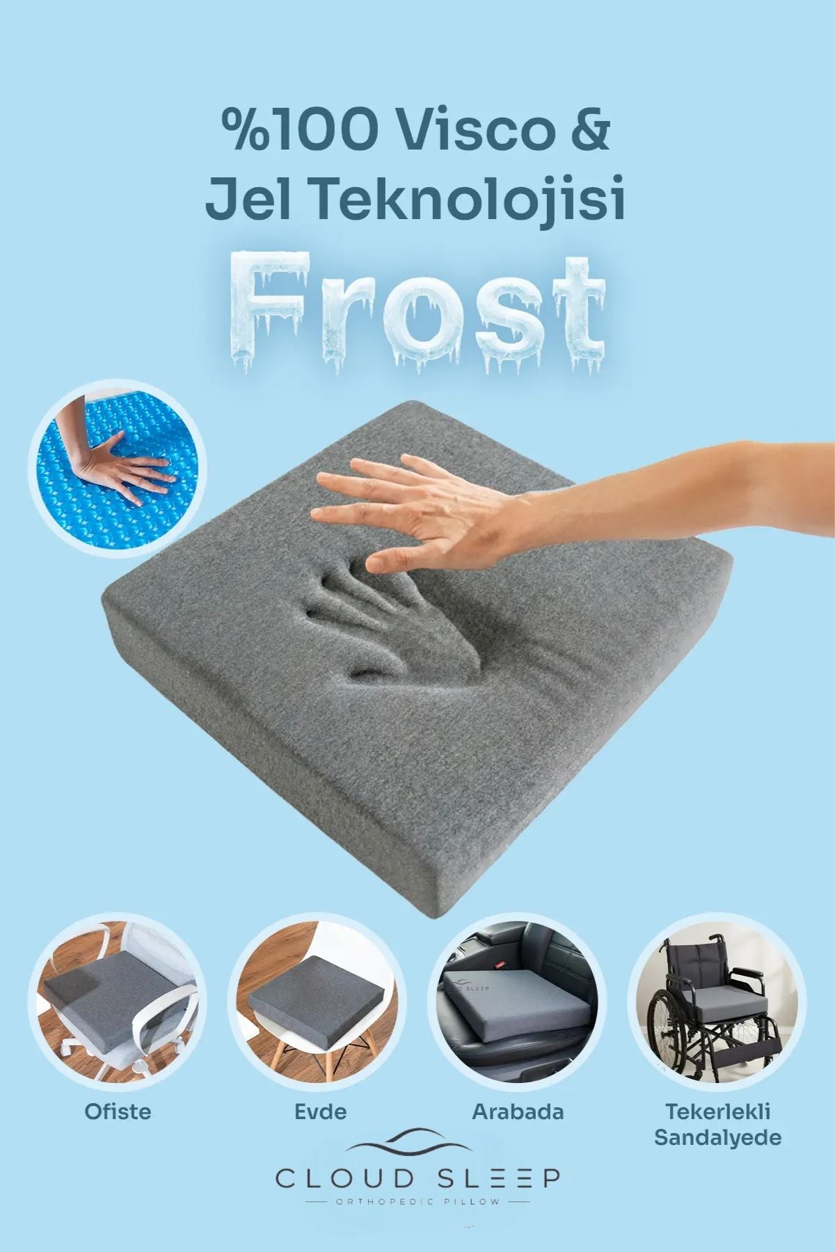 FROST Double Jelli Visco Tekerlekli Sandalye Minderi Visko Kare Oturma Minderi