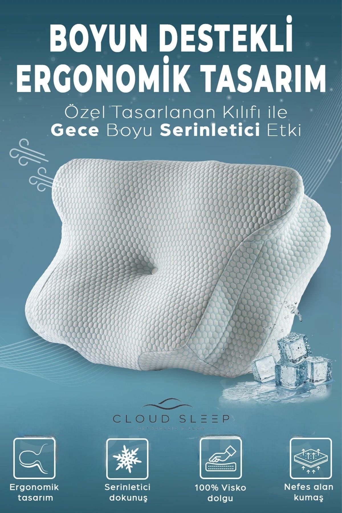 NOVA ICE Serinletici Kılıflı Visco Soğuk Yastık Ortopedik Boyun Destekli Memory Foam Ergonomik Yastık