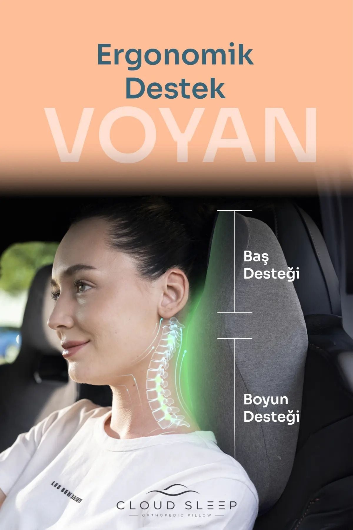 VOYAN Visco Araç Boyun Yastığı – Ortopedik Oto Koltuk Boyun Desteği