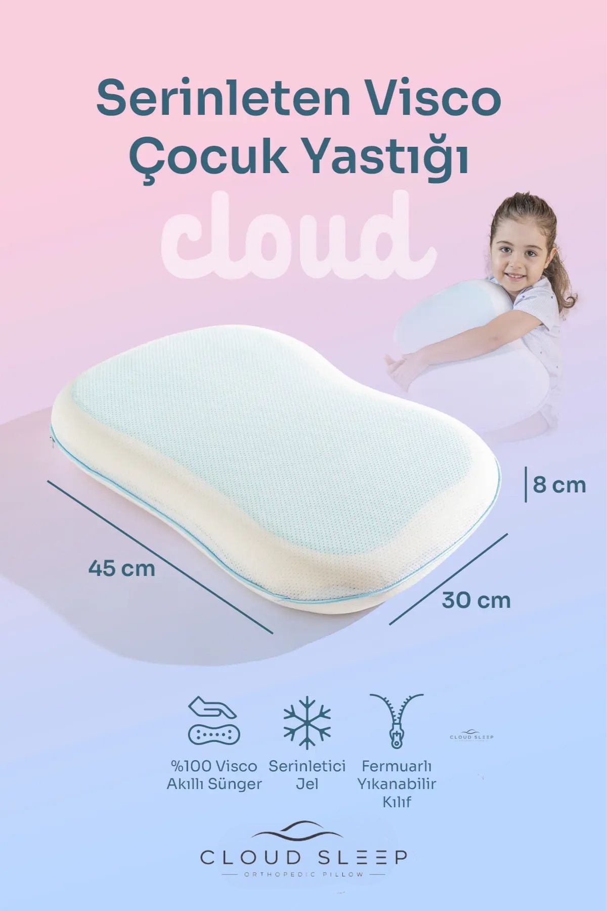 Cloud Serinleten Visco Çocuk Yastığı Jelli Visco Yastık Uyku Arkadaşı Serinleten Yastık