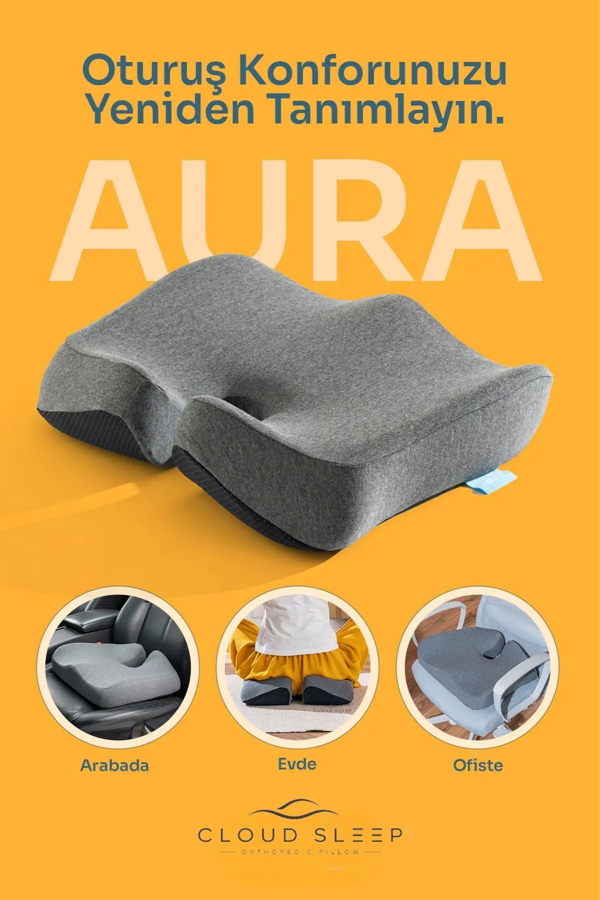 AURA Yeni Nesil Visco Coccyx Oturma Minderi Ortopedik Kuyruk Sokumu Visco Minder