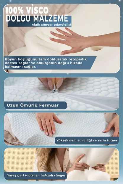 NOVA ICE Serinletici Kılıflı Visco Soğuk Yastık Ortopedik Boyun Destekli Memory Foam Ergonomik Yastık