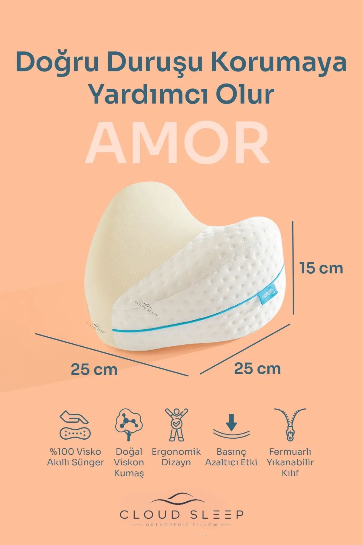 AMOR Visco Kalp Model Diz Arası Yastık Bacak Arası Ortopedik Yastık Visco Yastık