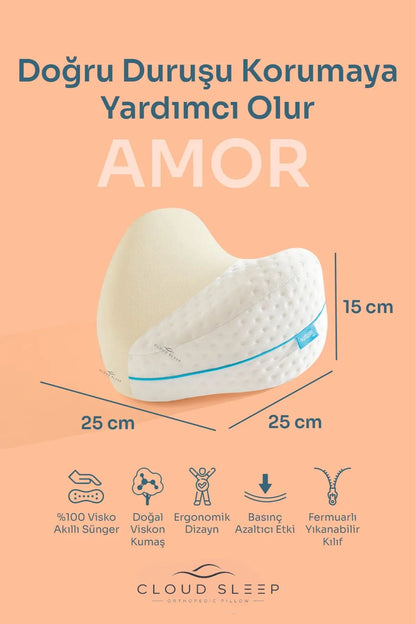 AMOR Visco Kalp Model Diz Arası Yastık Bacak Arası Ortopedik Yastık Visco Yastık