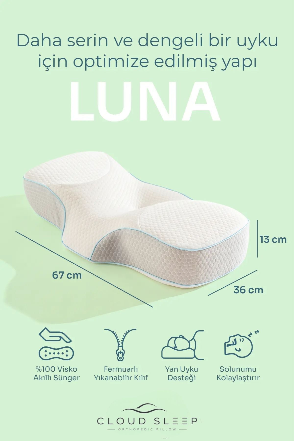 LUNA Visko Apne Yastığı Horlama Azaltıcı Ortopedik Visco Yastık