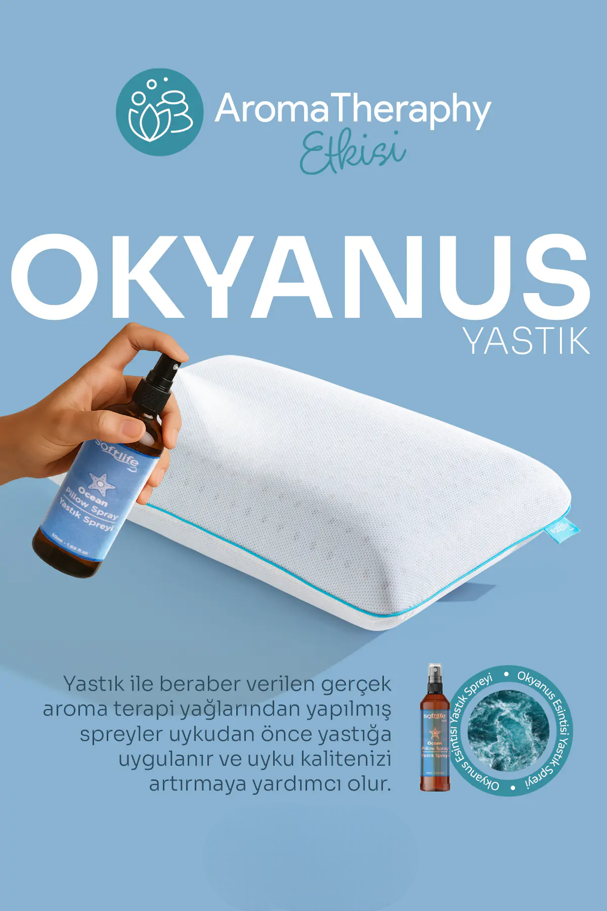 Aroma Terapi Okyanus Esintisi Visco Yastık Ve Yastık Spreyi